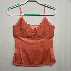Rust Satin Cami Top with Lace Detail – Size Small